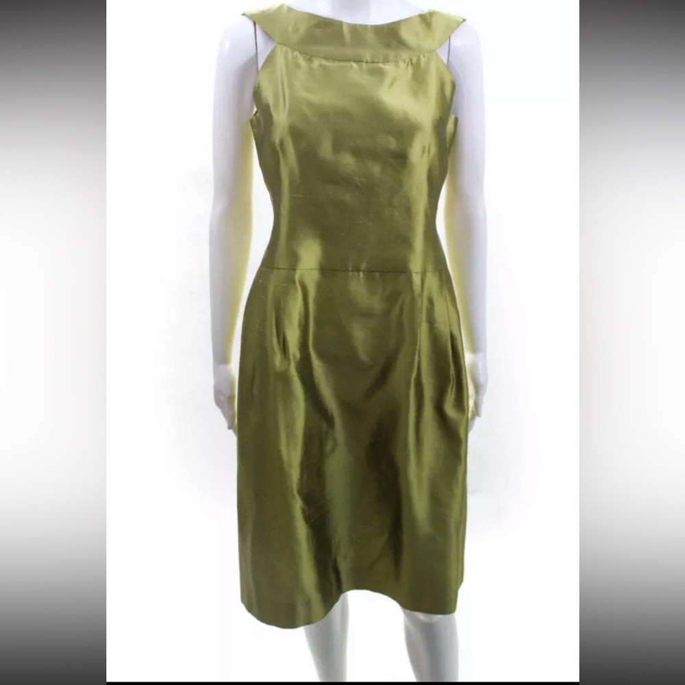 Paola Quadretti Alta Moda Italy pure silk Elegant Olive Green Sleeveless Dress